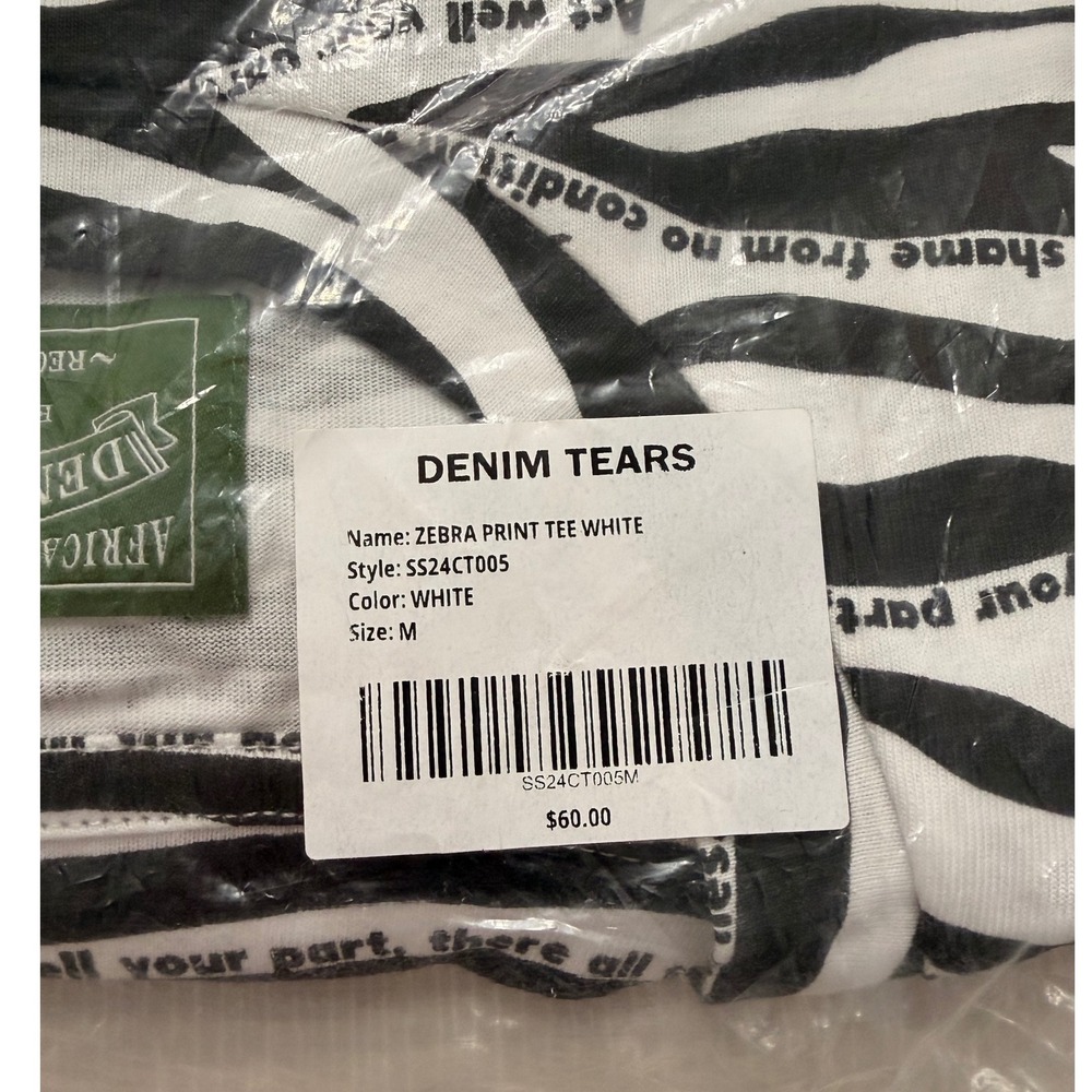 Denim Tears Zebra Print Tee White SS24CT005 Mens Medium Short Sleeve T-Shirt